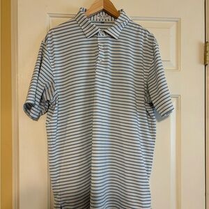 Peter Millar Summer Comfort Polo Shirt Men's L Blue Green Striped Short Sleeve